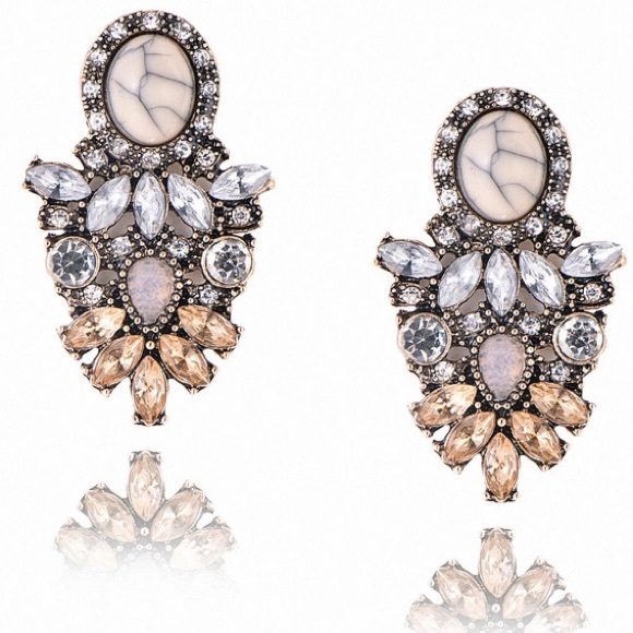 NEW!💎💙💎VINTAGE STYLE! CREAM MARBLING & CRYSTALS - Picture 7 of 8